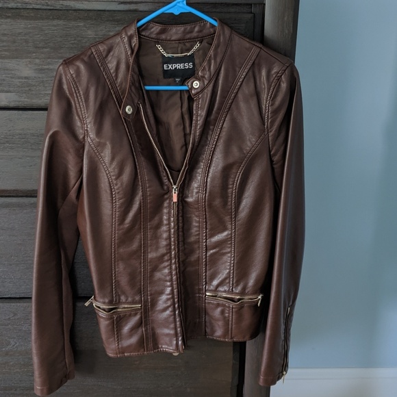 Express Jackets & Blazers - Dark Brown Faux Leather Moto Jacket
